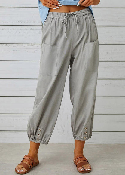 Plus Size Grey Elastic Waist Solid Crop Pants Summer LY3912 - fabuloryshop