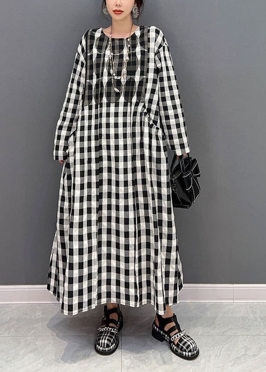 Plus Size Grey Oversized Plaid Cotton Beach Dress Spring LY1591 - fabuloryshop