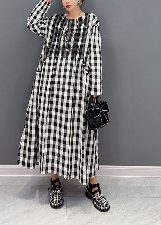 Plus Size Grey Oversized Plaid Cotton Beach Dress Spring LY1591 - fabuloryshop