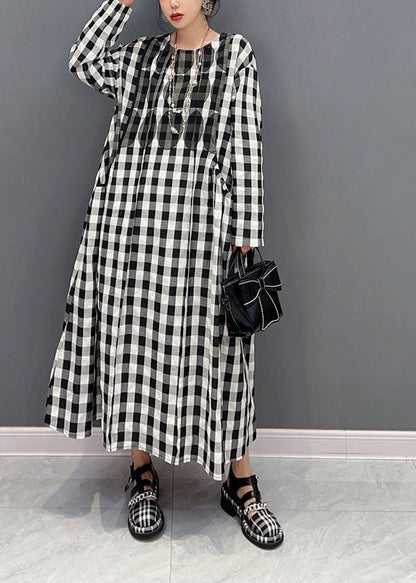 Plus Size Grey Oversized Plaid Cotton Beach Dress Spring LY1591 - fabuloryshop