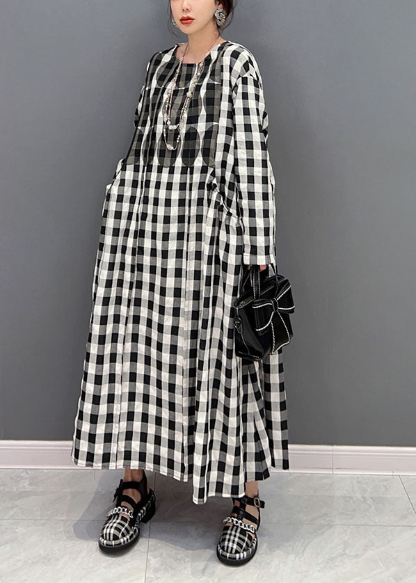 Plus Size Grey Oversized Plaid Cotton Beach Dress Spring LY1591 - fabuloryshop