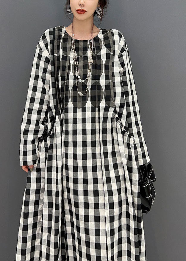 Plus Size Grey Oversized Plaid Cotton Beach Dress Spring LY1591 - fabuloryshop