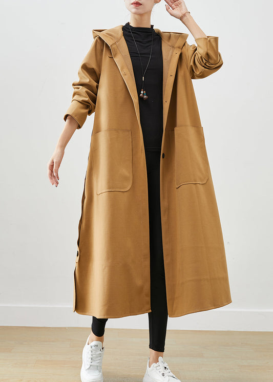 Plus Size Khaki Hooded Pockets Cotton Trench Fall Ada Fashion