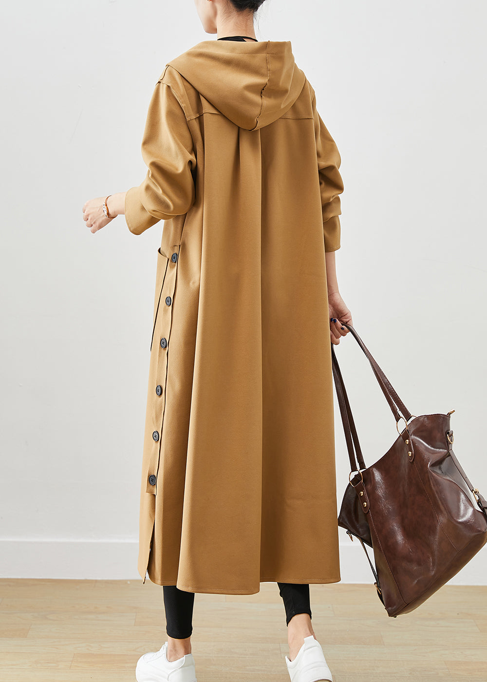 Plus Size Khaki Hooded Pockets Cotton Trench Fall Ada Fashion