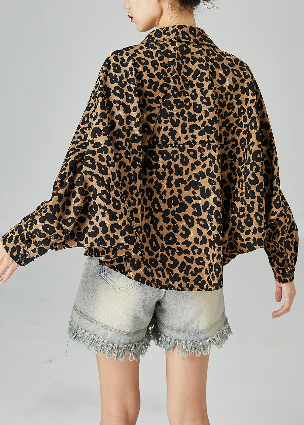 Plus Size Khaki Oversized Leopard Print Cotton Coat Batwing Sleeve LY2420 - fabuloryshop