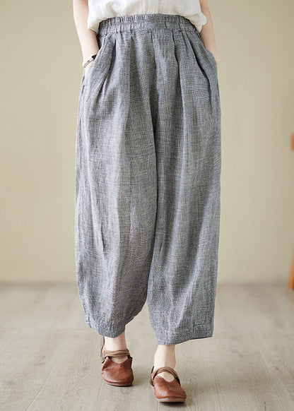 Plus Size Light Grey Elastic Waist Solid Linen Lantern Pants Summer LY4415 - fabuloryshop