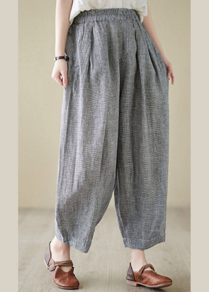 Plus Size Light Grey Elastic Waist Solid Linen Lantern Pants Summer LY4415 - fabuloryshop