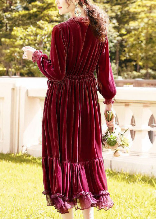 Plus Size Mulberry Cinched Patchwork Silk Velour Dresses AC3060