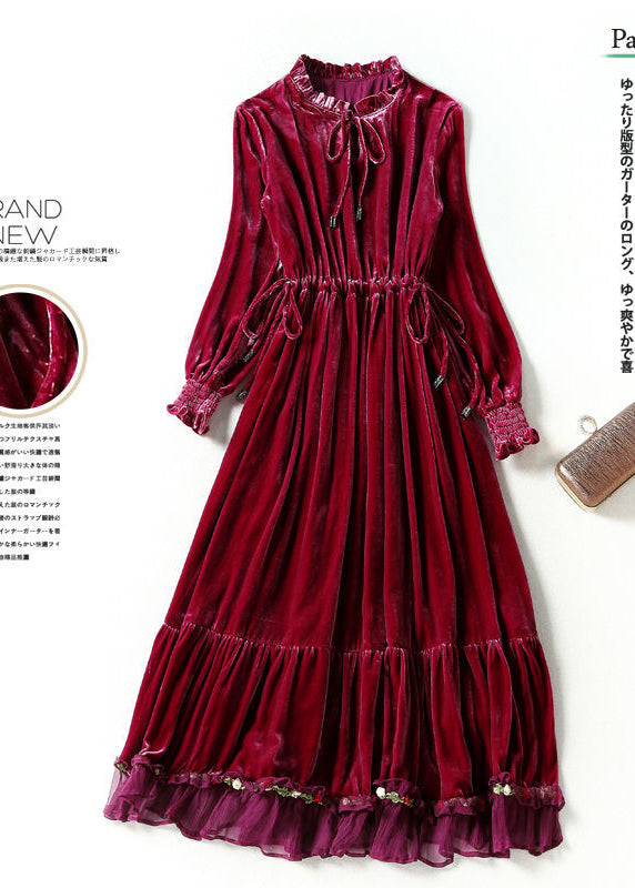 Plus Size Mulberry Cinched Patchwork Silk Velour Dresses Spring LY0687