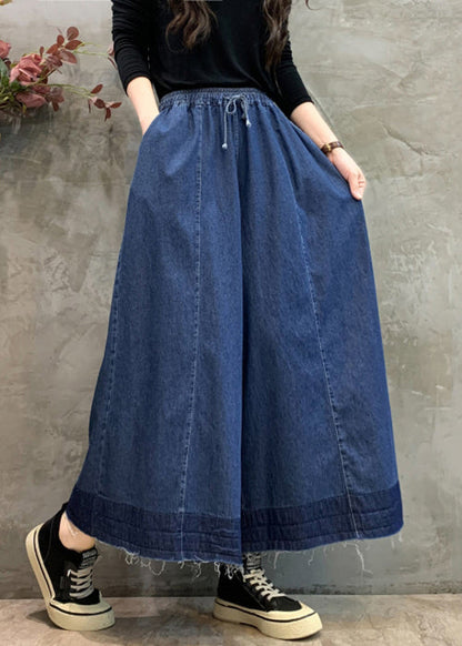 Plus Size Navy Pockets Elastic Waist Wide Leg Pants Fall Ada Fashion