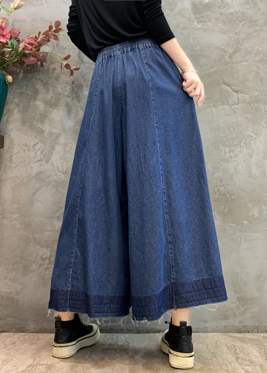 Plus Size Navy Pockets Elastic Waist Wide Leg Pants Fall Ada Fashion