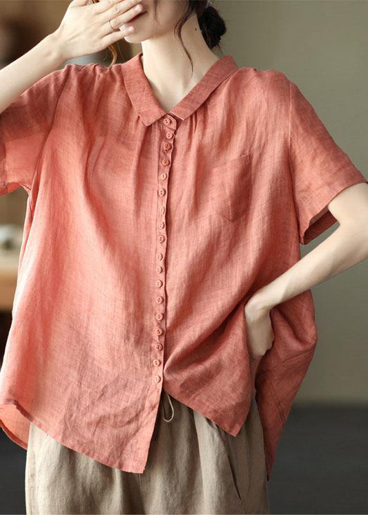 Plus Size Orange Ramie Shirts - fabuloryshop