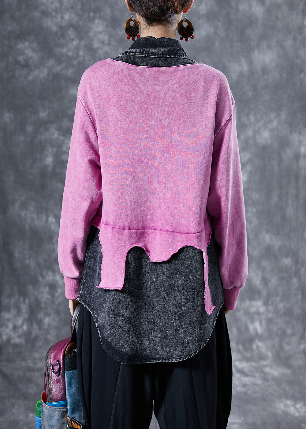 Plus Size Pink Oversized Patchwork Cotton Sweatshirts Top Spring LY4110 - fabuloryshop