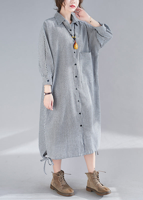 Plus Size Plaid Peter Pan Collar Button Side Open Long Shirts Dress Fall LY4485 - fabuloryshop