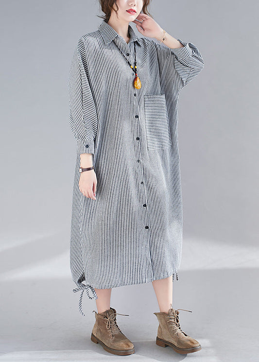 Plus Size Plaid Peter Pan Collar Button Side Open Long Shirts Dress Fall LY4485 - fabuloryshop