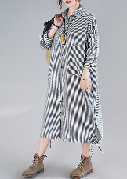 Plus Size Plaid Peter Pan Collar Button Side Open Long Shirts Dress Fall LY4485 - fabuloryshop