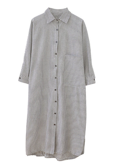 Plus Size Plaid Peter Pan Collar Button Side Open Long Shirts Dress Fall LY4485 - fabuloryshop