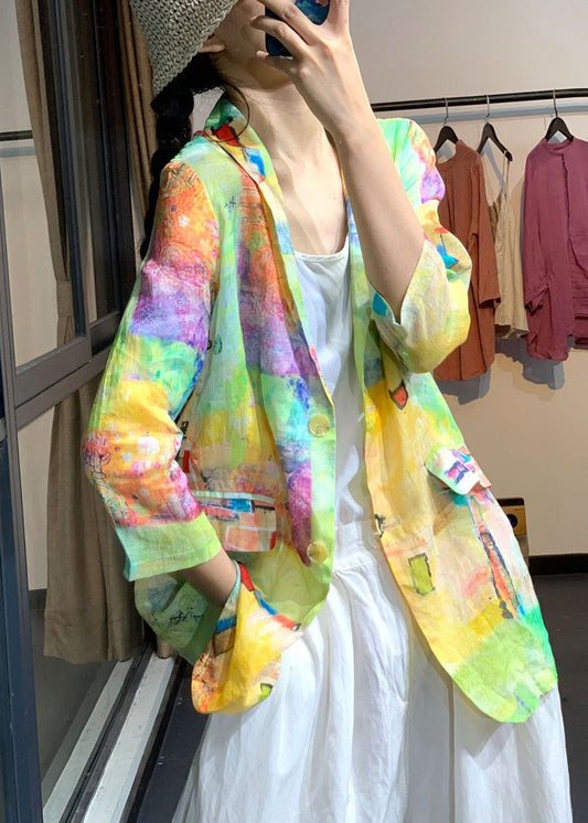 Plus Size Rainbow Tie Dye Linen UPF 50+ Coat Jacket Summer Ada Fashion