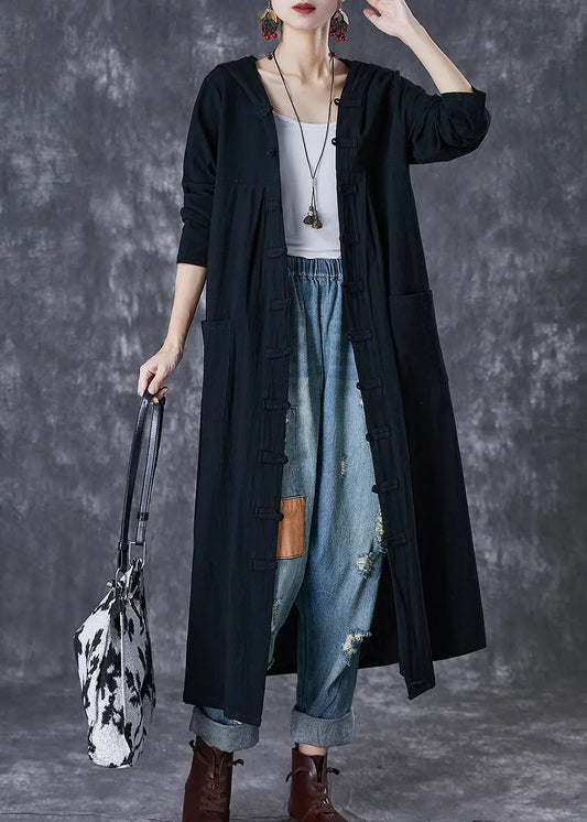 Plus Size Red Hooded Chines Button Cotton Trench Fall Ada Fashion