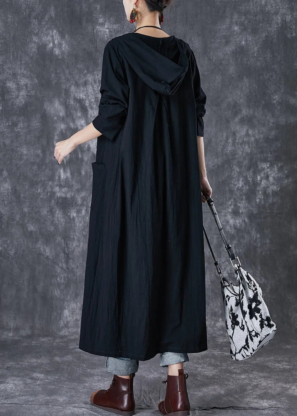 Plus Size Red Hooded Chines Button Cotton Trench Fall Ada Fashion