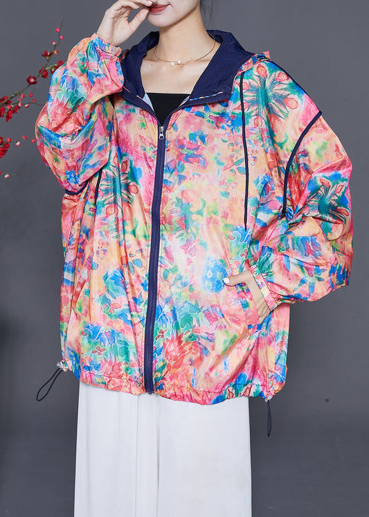 Plus Size Red Hooded Print Drawstring UPF 50+ Coat Jacket Summer Ada Fashion