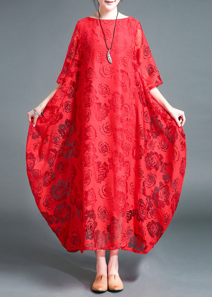 Plus Size Red O-Neck Lace Holiday Maxi Dress Summer LY2939 - fabuloryshop