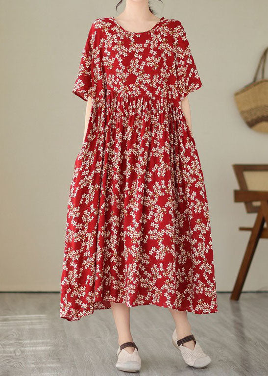 Plus Size Red O Neck Print Wrinkled Patchwork Chiffon Dresses Summer LY3929 - fabuloryshop