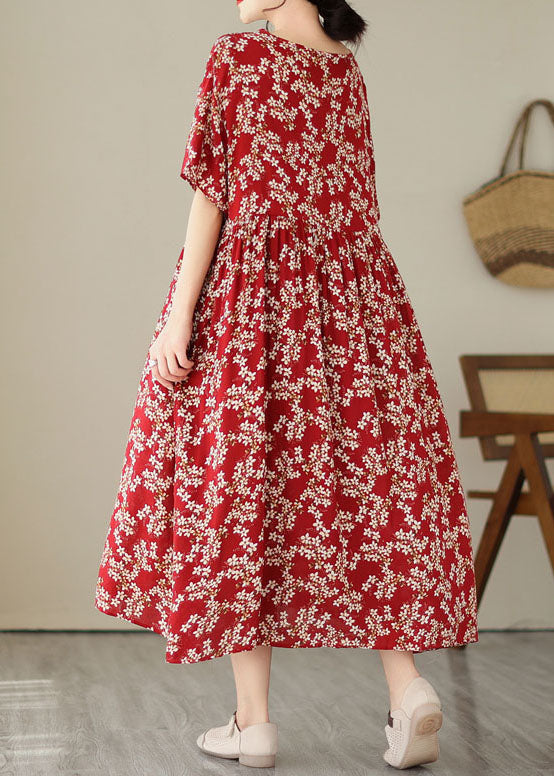 Plus Size Red O Neck Print Wrinkled Patchwork Chiffon Dresses Summer LY3929 - fabuloryshop