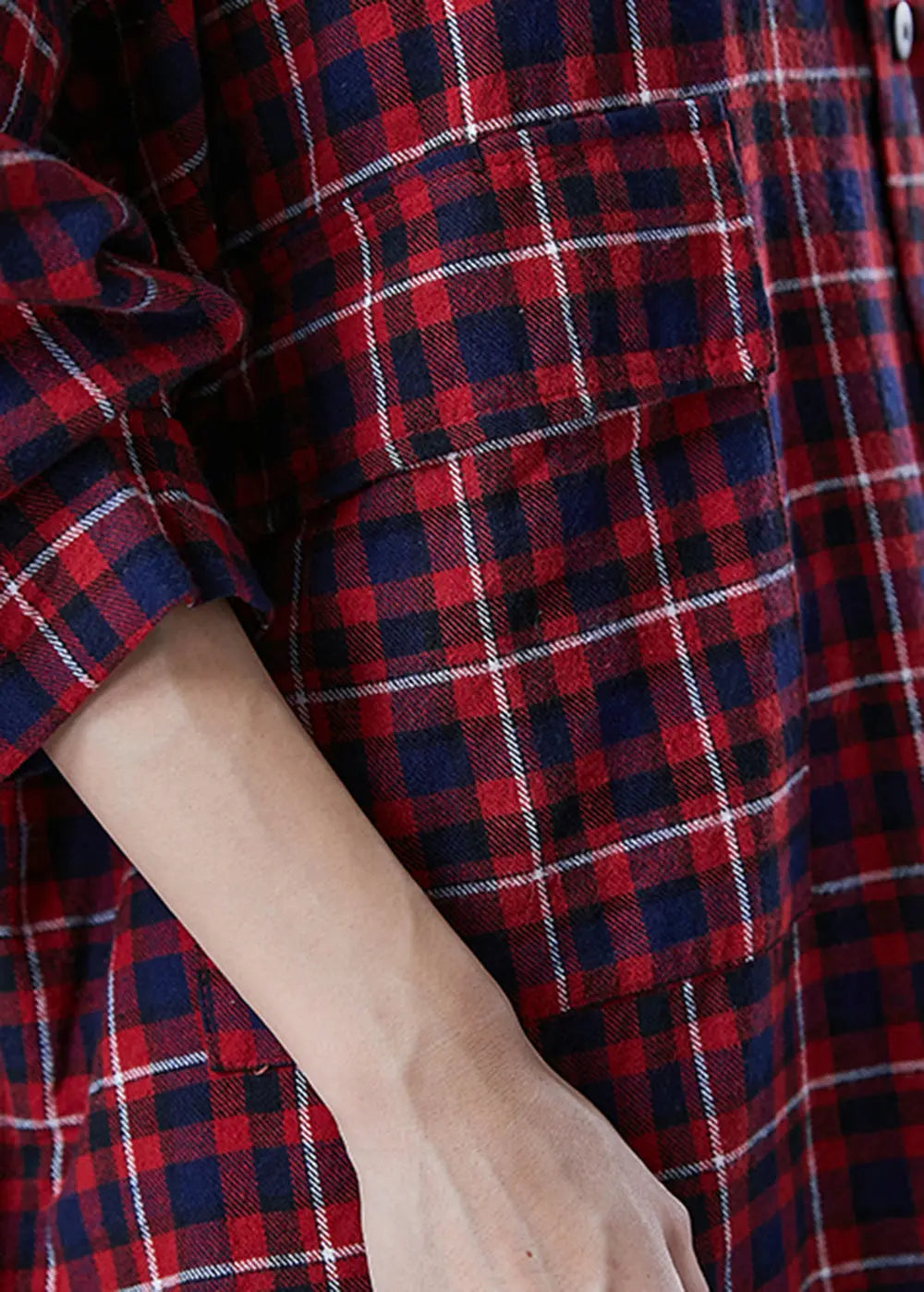 Plus Size Red Oversized Plaid Cotton Shirt Tops Fall Ada Fashion