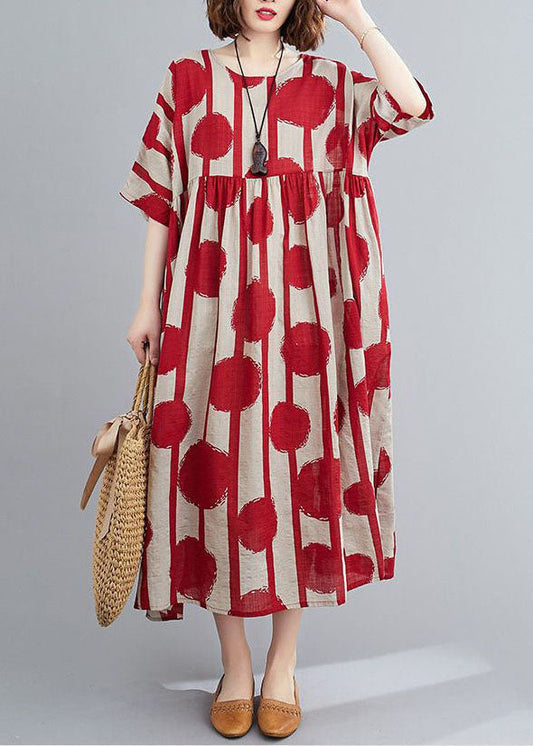 Plus Size Red Oversized Print Cotton Vacation Dress Summer LY0542 - fabuloryshop