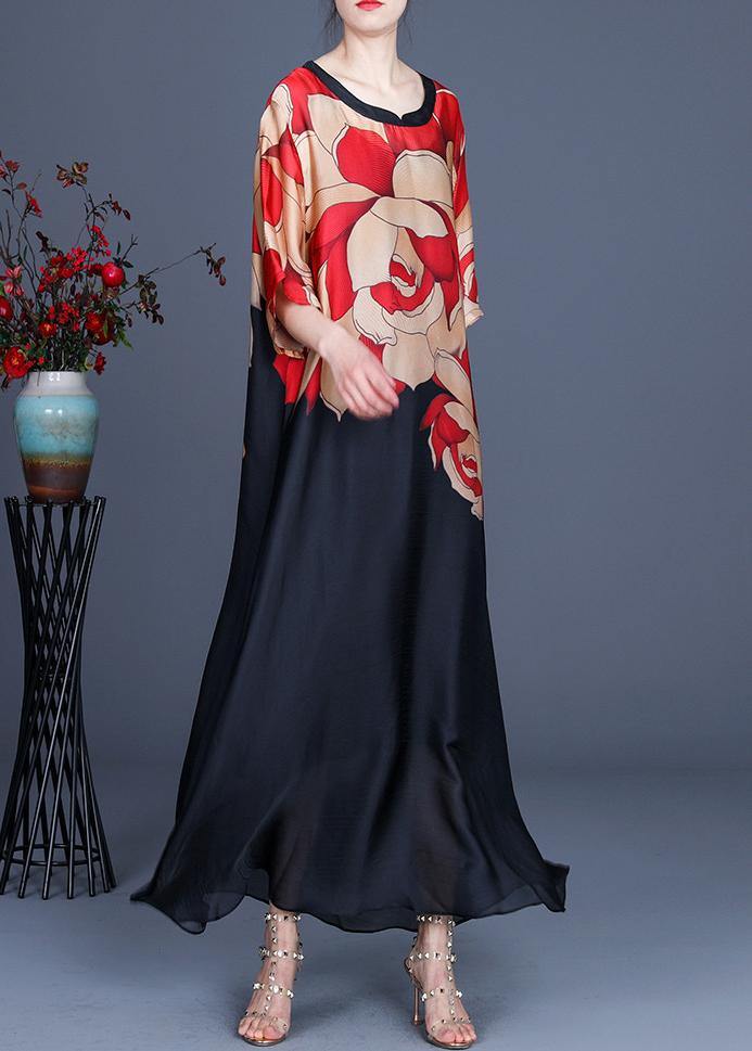 Plus Size mountain river pattern Print O-Neck Chiffon Summer Dress LY5966 Ada Fashion