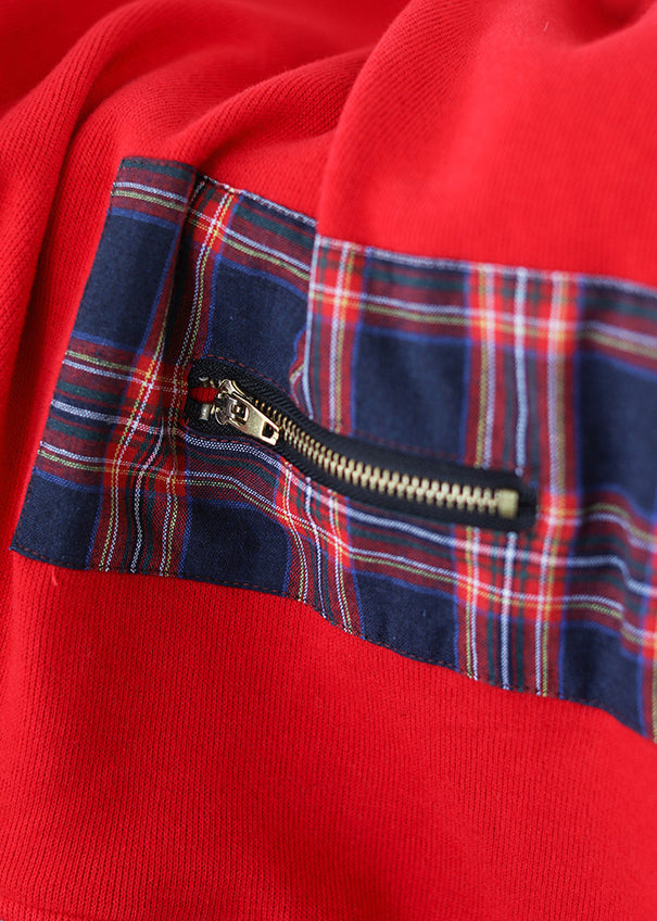 Plus Size Red Striped Patchwork Warm Fleece Tops Fall Ada Fashion