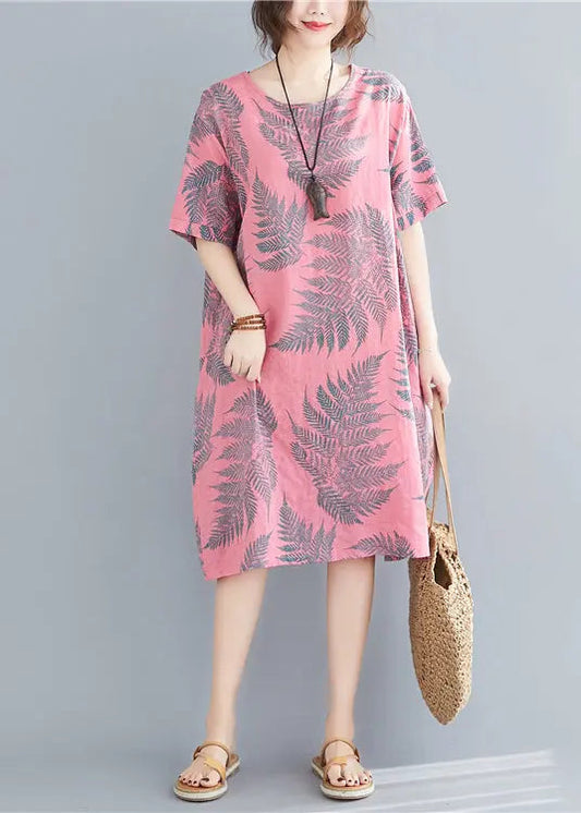 Plus Size Rose Oversized Print Cotton Holiday Dress Summer Ada Fashion