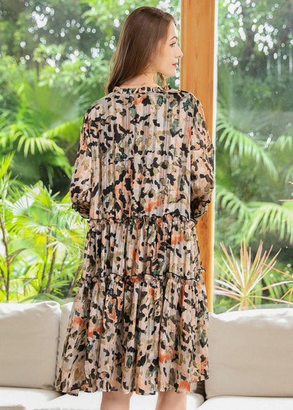 Plus Size Ruffled Print Exra Large Hem Chiffon Pleated Dresses Spring LY0315 - fabuloryshop