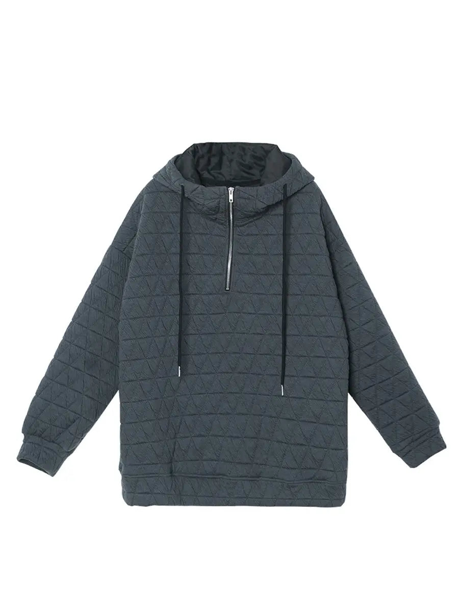 Plus Size Solid Color Pleated Drawstring Zipper Hooded Sweatshirt Ada Fashion