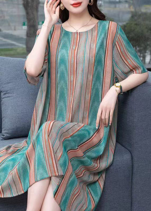 Plus Size Striped O Neck Patchwork Chiffon Dresses Summer Ada Fashion