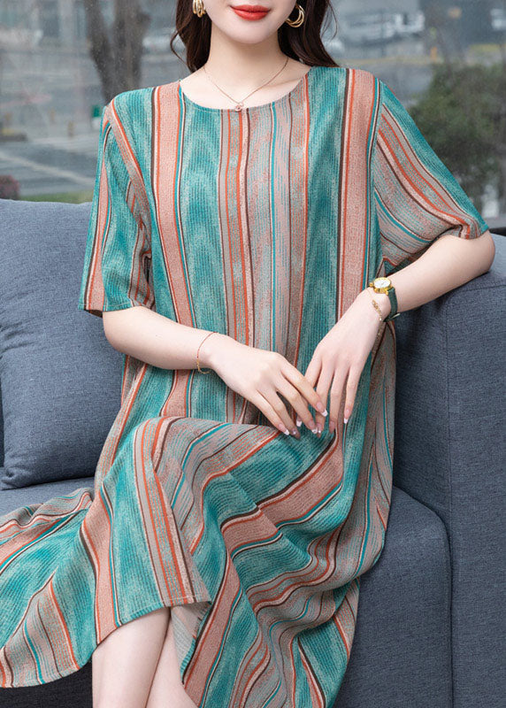 Plus Size Striped O Neck Patchwork Chiffon Dresses Summer Ada Fashion
