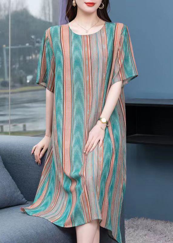Plus Size Striped O Neck Patchwork Chiffon Dresses Summer Ada Fashion