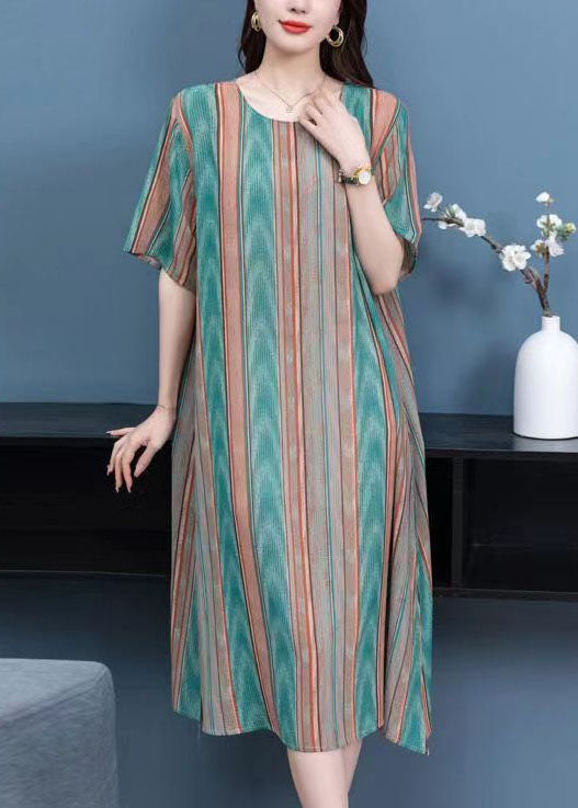 Plus Size Striped O Neck Patchwork Chiffon Dresses Summer Ada Fashion