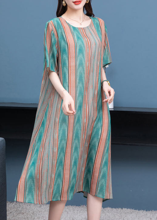 Plus Size Striped O Neck Patchwork Chiffon Dresses Summer Ada Fashion