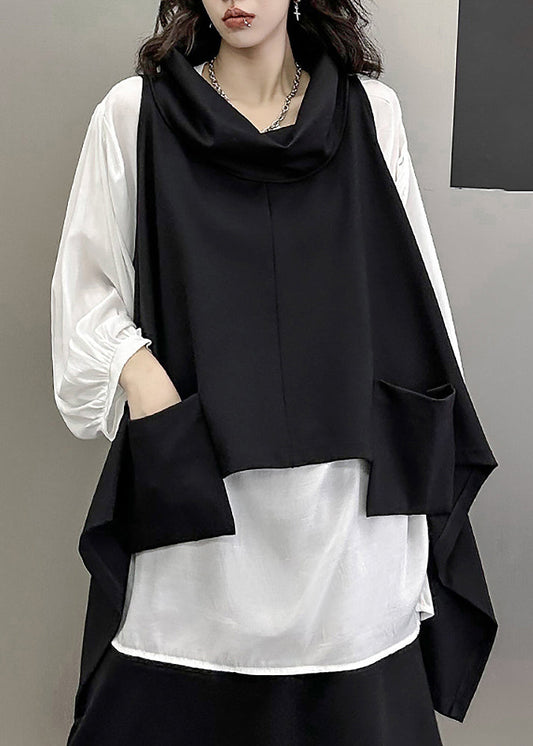 Plus Size Turtle Neck Low High Design Patchwork Cotton Two Pieces Set Fall Ada Fashion