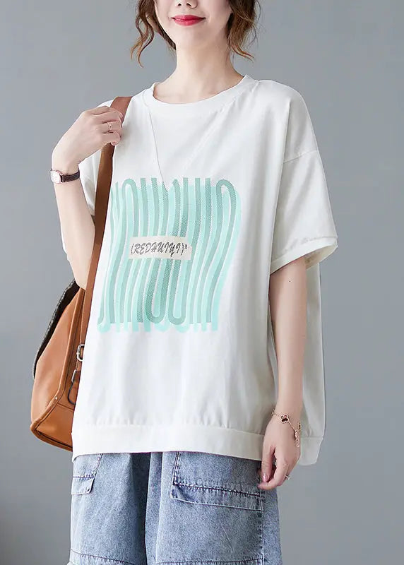 Plus Size White Oversized Print Cotton Tanks Summer Ada Fashion