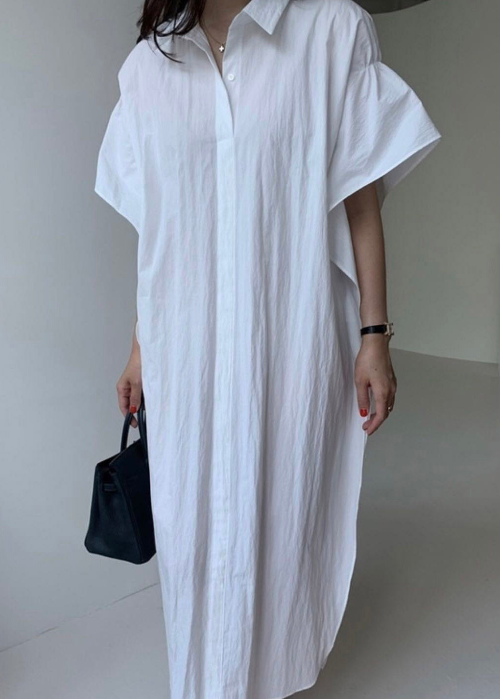 Plus Size White Peter Pan Collar Button Cozy Long Shirt Dress Summer LY2919 - fabuloryshop