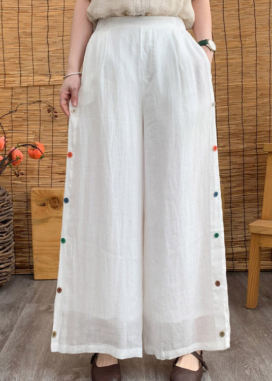 Plus Size White Pockets Patchwork Linen Long Pants Summer LY2989 - fabuloryshop