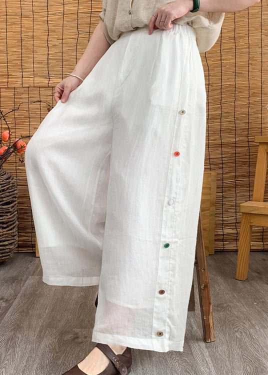 Plus Size White Pockets Patchwork Linen Long Pants Summer LY2989 - fabuloryshop