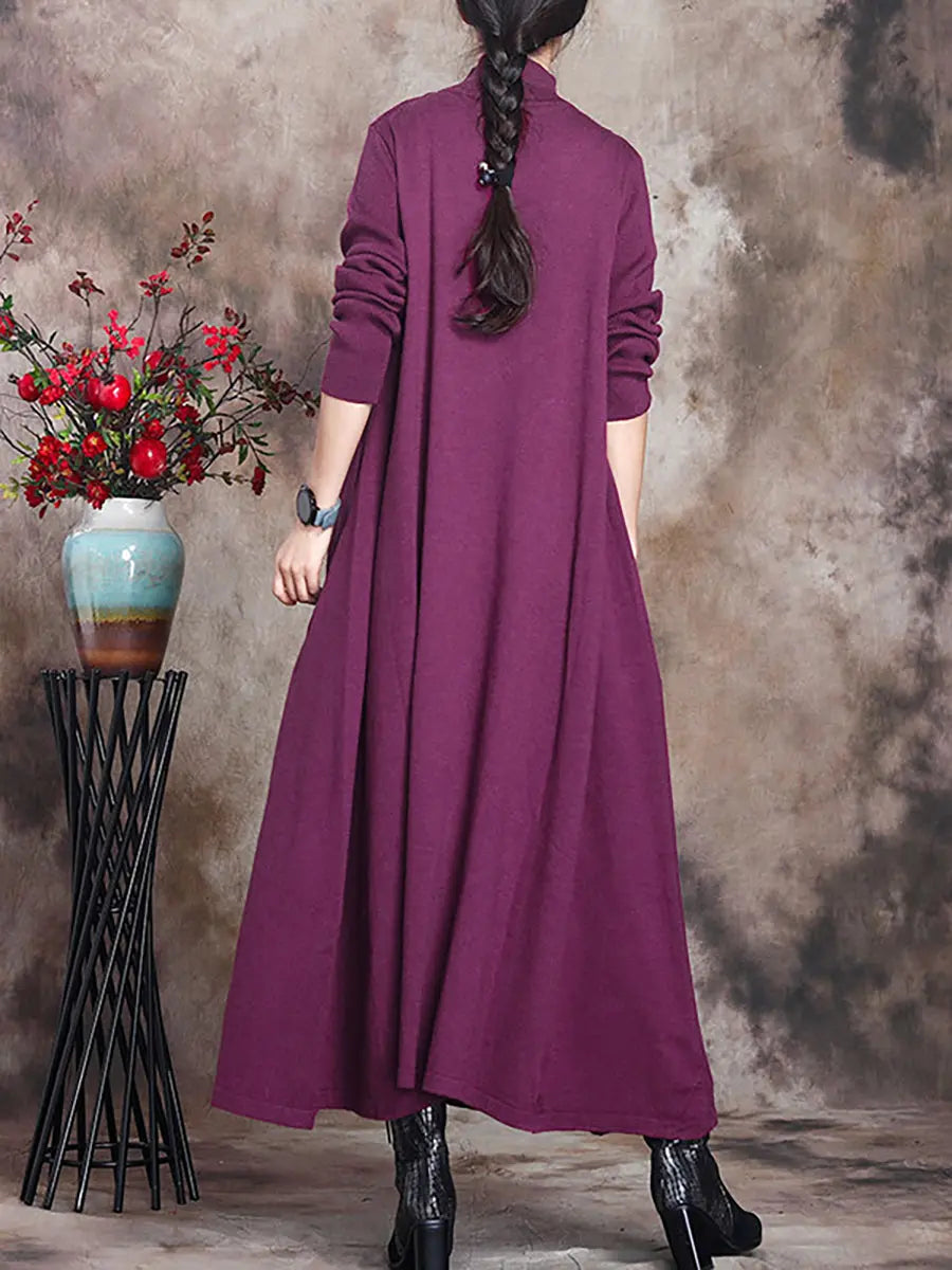 Plus Size Women Artsy Solid Turtleneck Maxi Dress Ada Fashion