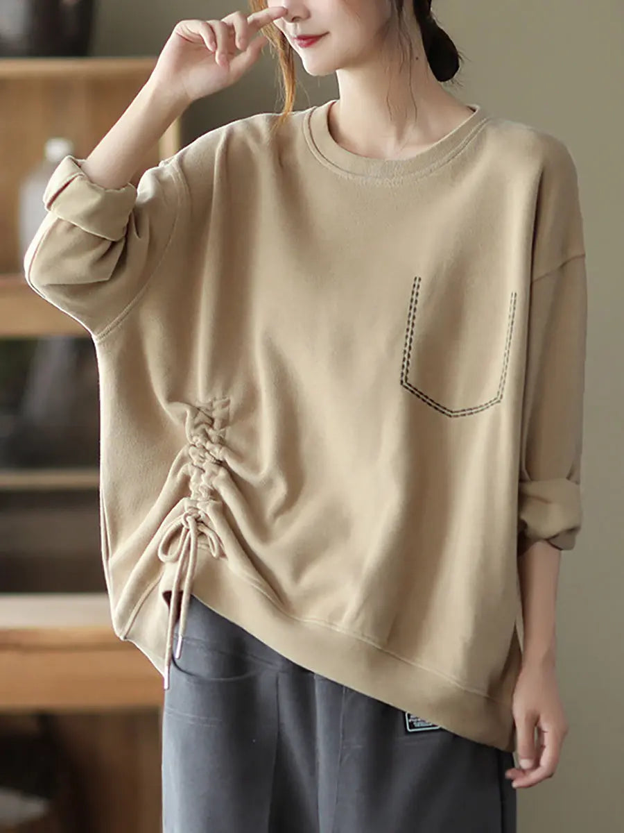 Plus Size Women Casual Stitching Shirred Cotton Shirt Ada Fashion