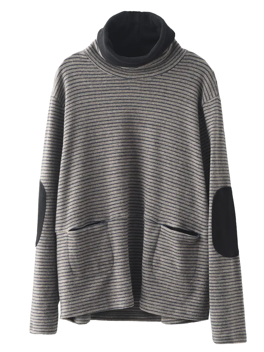 Plus Size Women Casual Stripe Turtleneck Sweatshirt Ada Fashion