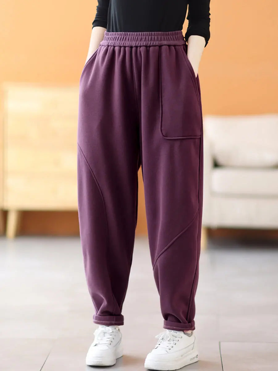 Plus Size Women Casual Winter Fleece-lined Harem Pants Ada Fashion