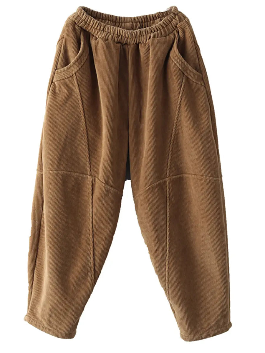 Plus Size Women Vintage Solid Spliced Thicken Pants Ada Fashion